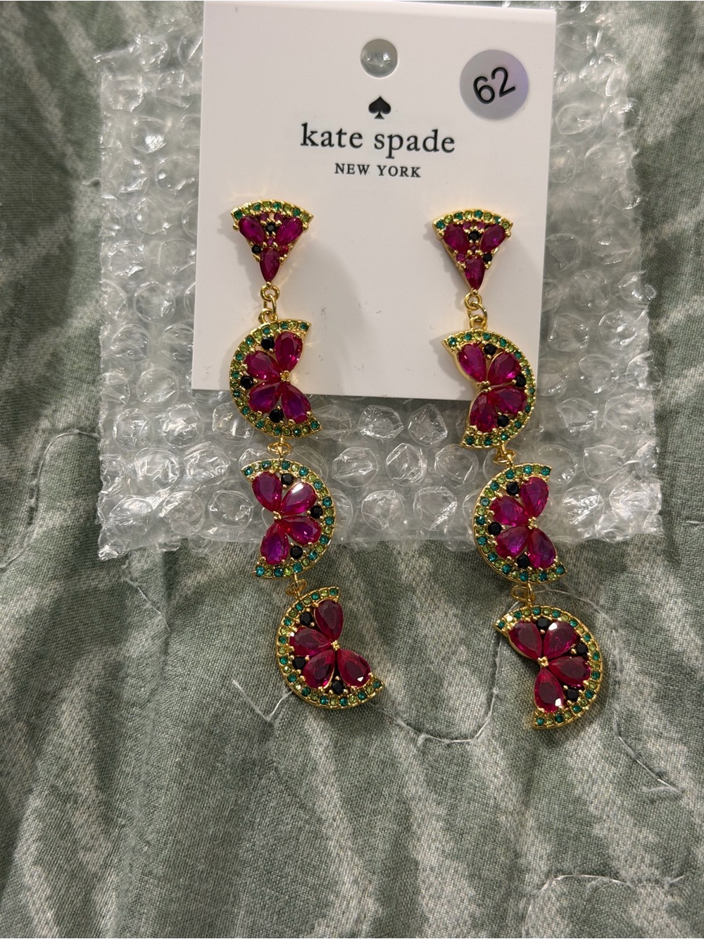 kate spade Pink and Green Crystal Drop Earrings